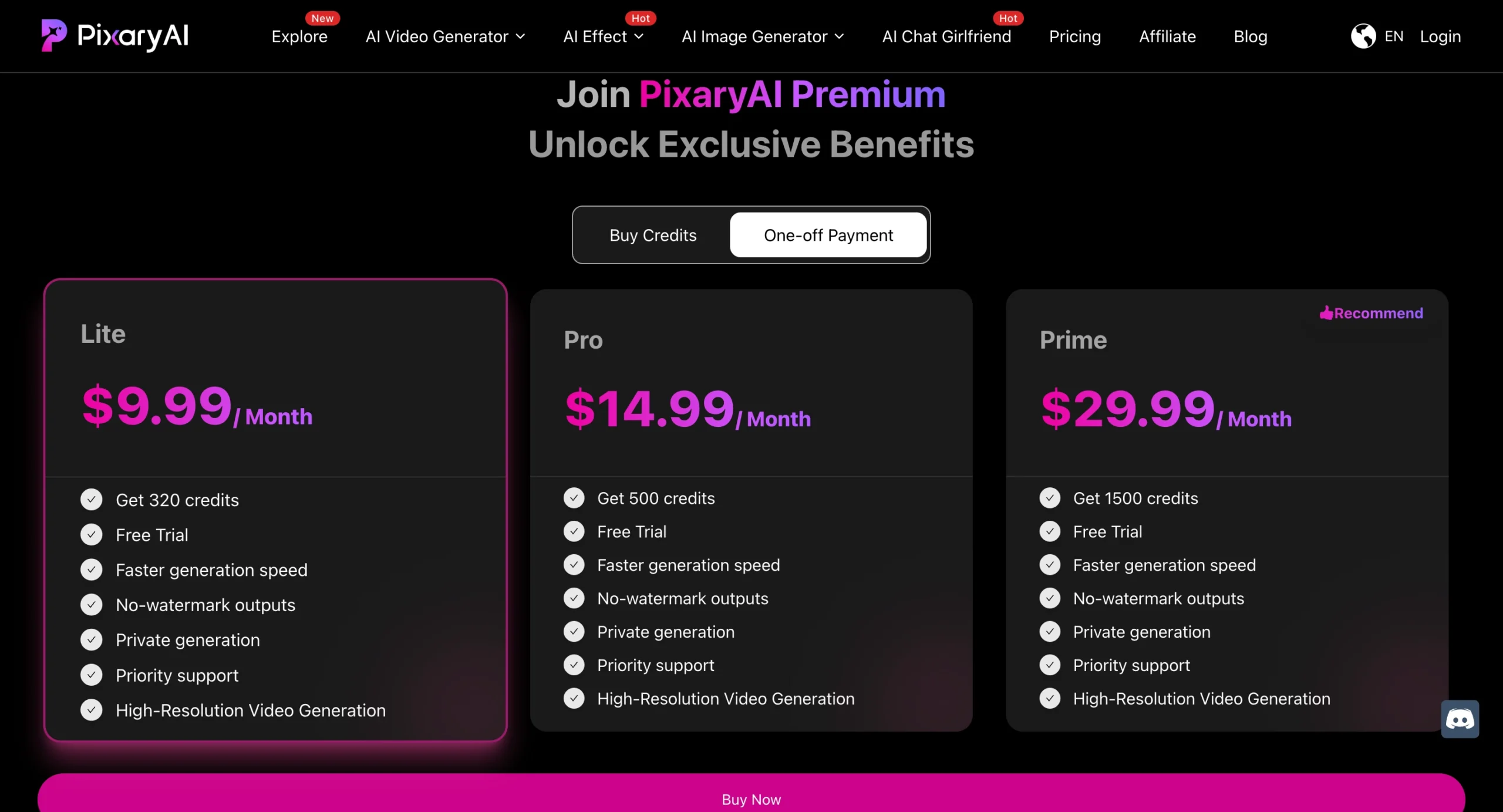 PixaryAI pricing